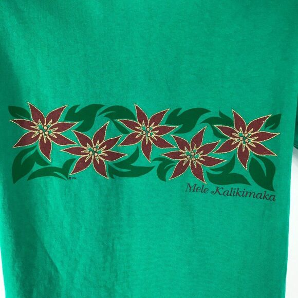 Vintage Hanes Mele Kalikimaka Hawaiian Poinsettia Tee Women's Medium Christmas - Picture 2 of 11